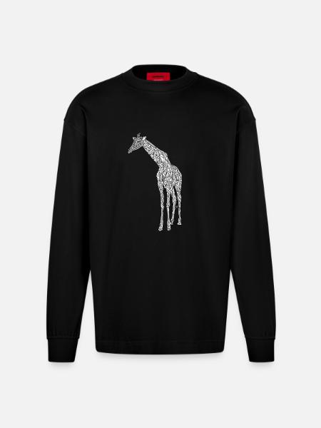 Giraffe art lines #giraffe - Heavyweight Oversized Organic Longsleeve Shirt Made in EU - SOLID BLACK