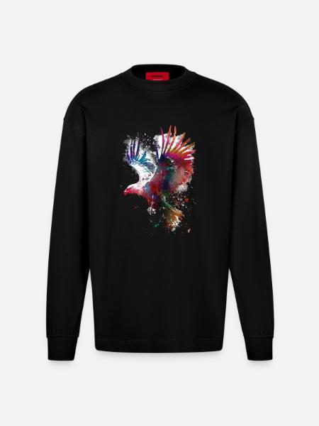 Bird eagle - Heavyweight Oversized Organic Longsleeve Shirt Made in EU - SOLID BLACK