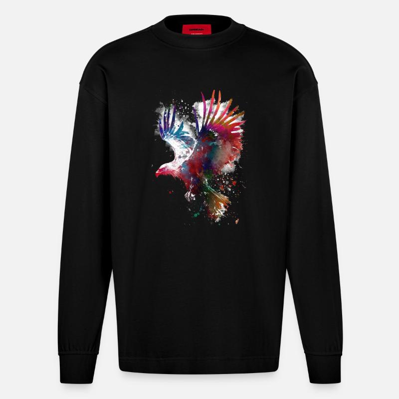 Bird eagle - Heavyweight Oversized Organic Longsleeve Shirt Made in EU - SOLID BLACK