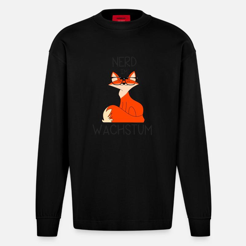 Fuchs-Nerd - Heavyweight Oversized Organic Langarmshirt Made in EU - SOLID BLACK