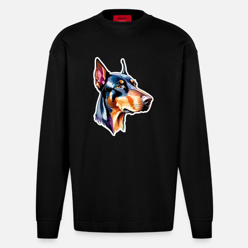 Dobermann Wasserfarben - Heavyweight Oversized Organic Langarmshirt Made in EU - SOLID BLACK