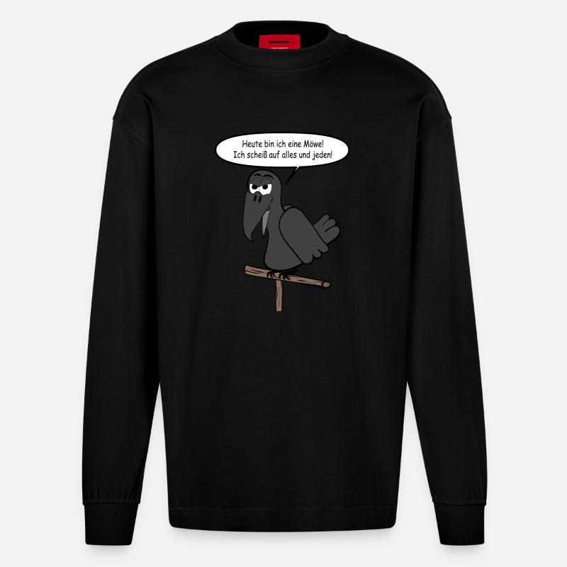 Heute bin ich eine Möwe - Heavyweight Oversized Organic Langarmshirt Made in EU - SOLID BLACK