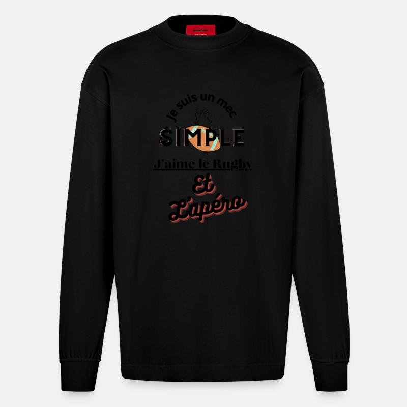 mec simple - rugby et apéro - Manches longues bio épais oversize fabriqué en UE - SOLID BLACK
