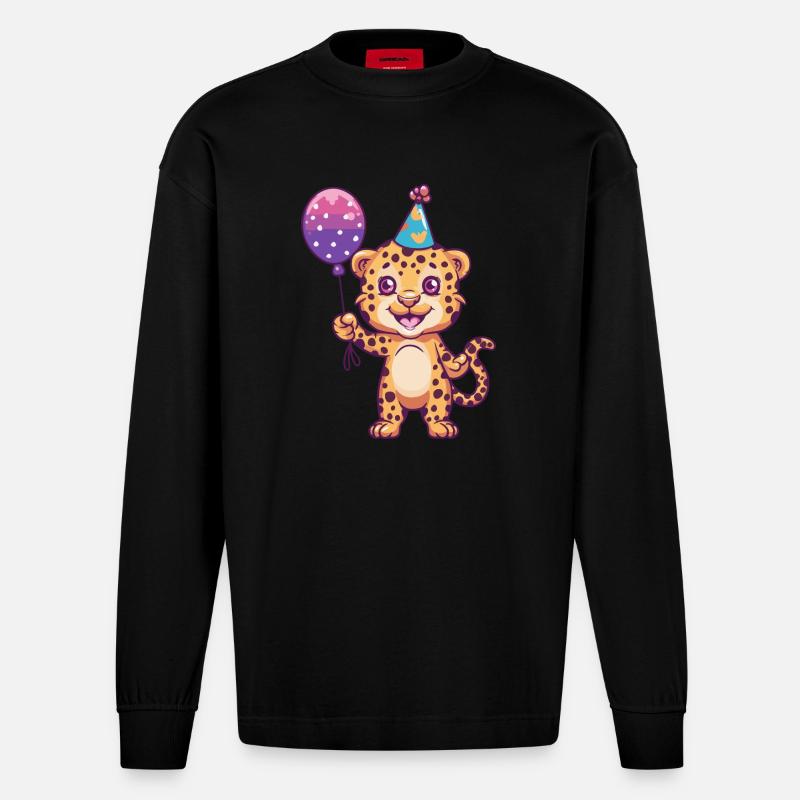 Bande dessinée d’anniversaire léopard - Manches longues bio épais oversize fabriqué en UE - SOLID BLACK