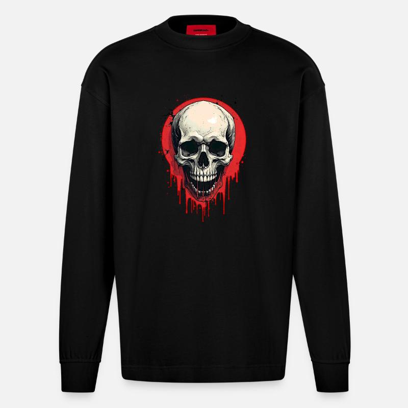 Totenkopf - Heavyweight Oversized Organic Langarmshirt Made in EU - SOLID BLACK