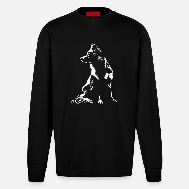 Australian Shepherd Silhouette Aussie Wilsigns - Heavyweight Oversized Organic Langarmshirt Made in EU - SOLID BLACK