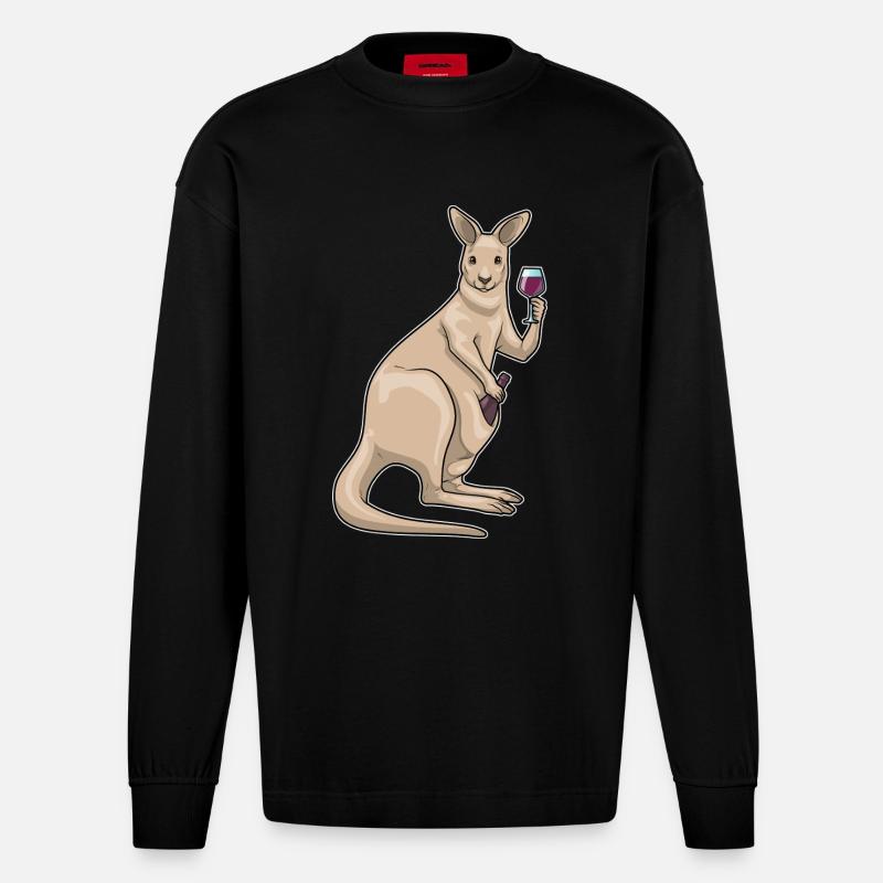 Vin rouge kangourou - Manches longues bio épais oversize fabriqué en UE - SOLID BLACK