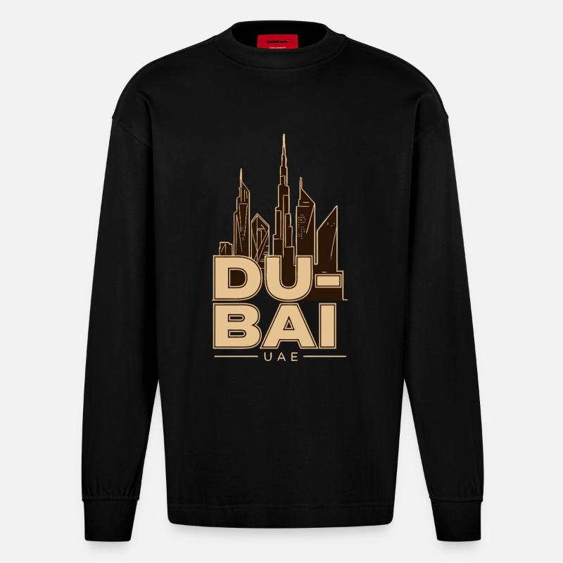 Dubai Skyline UAE Burj Khalifa - Heavyweight Oversized Organic Langarmshirt Made in EU - SOLID BLACK