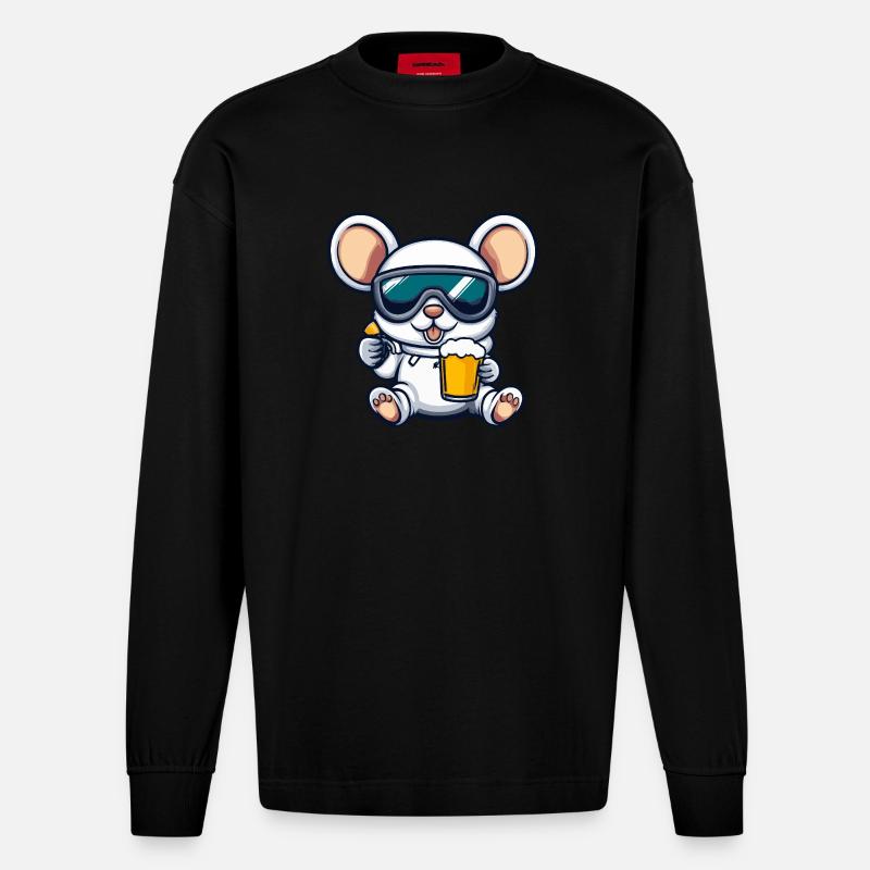 Maus Apres Ski Bier Comic - Heavyweight Oversized Organic Langarmshirt Made in EU - SOLID BLACK