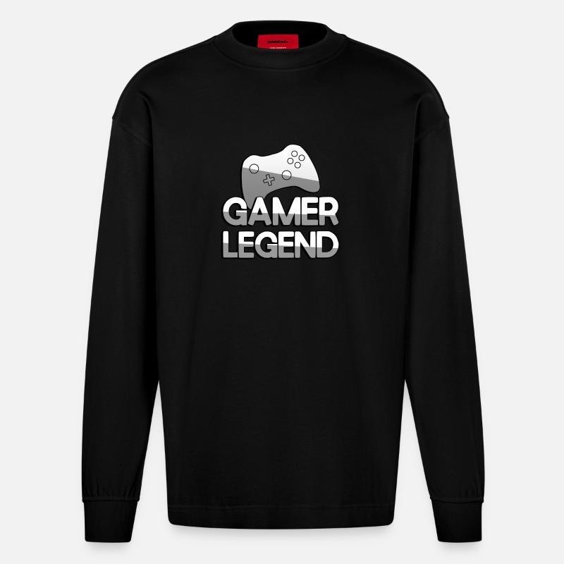 GAMER LEGEND + Controller - Gaming - Heavyweight Oversized Organic Langarmshirt Made in EU - SOLID BLACK