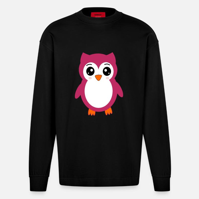 Eule, Rosa Eule - Heavyweight Oversized Organic Langarmshirt Made in EU - SOLID BLACK