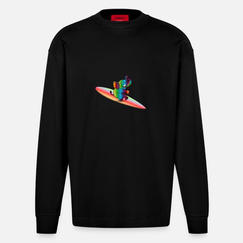 surfin elephant - Heavyweight Oversized Organic Langarmshirt Made in EU - SOLID BLACK