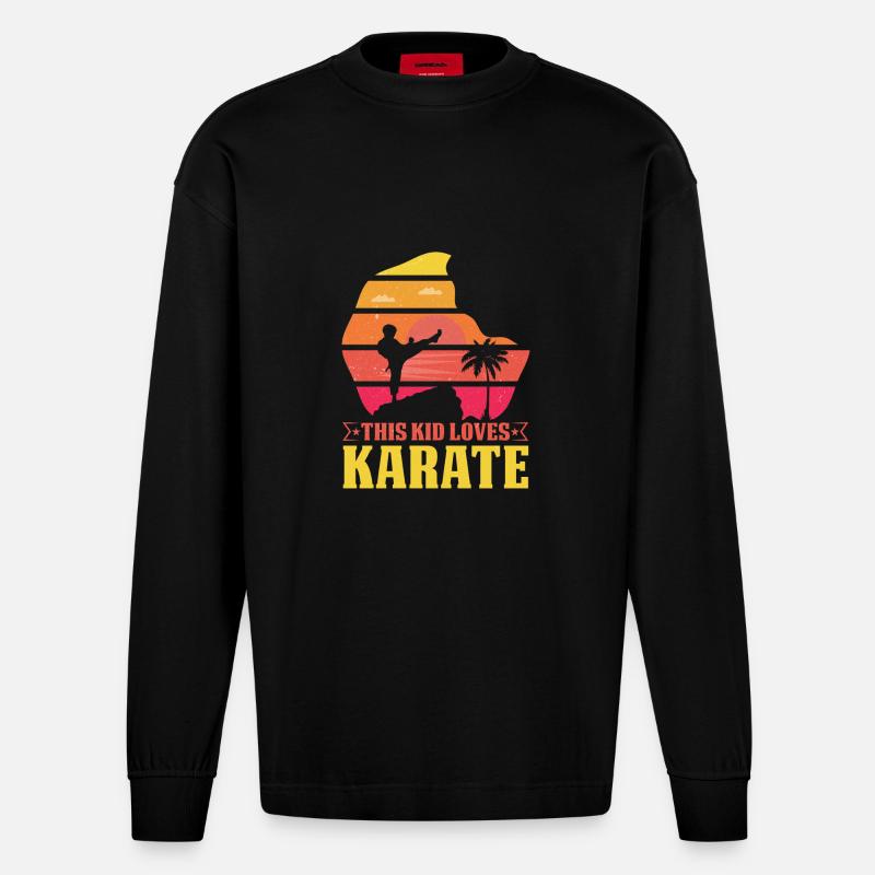 Ce gamin aime le karaté - Manches longues bio épais oversize fabriqué en UE - SOLID BLACK