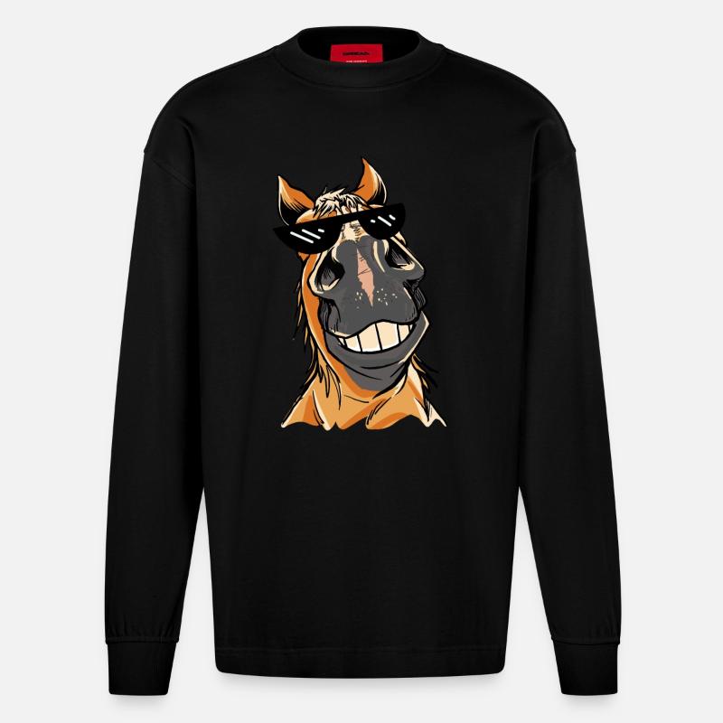 Meme Pferd Pferde Brille Sonnenbrille - Heavyweight Oversized Organic Langarmshirt Made in EU - SOLID BLACK