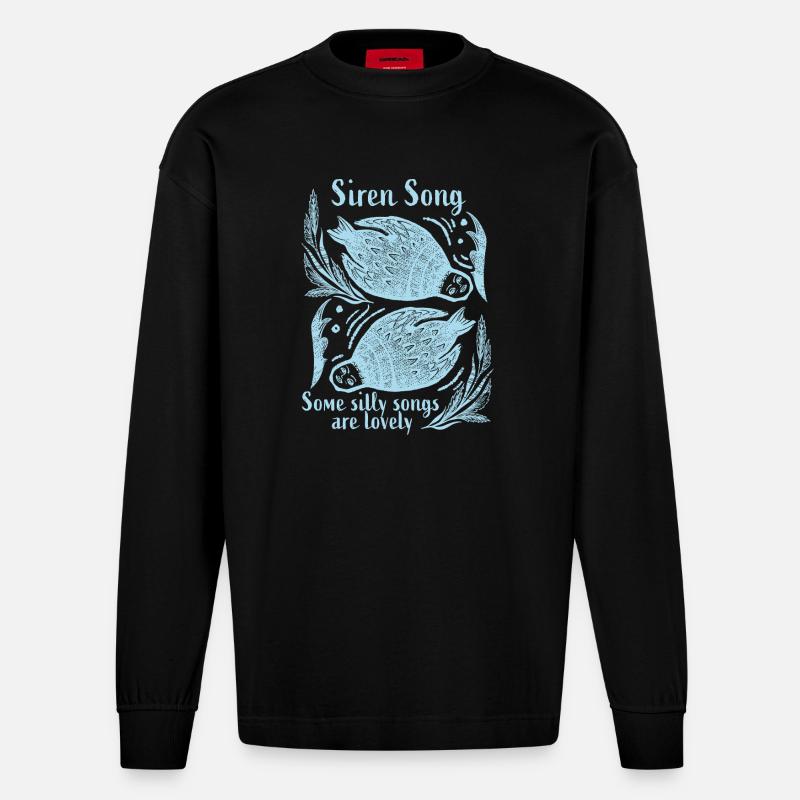 Linogravure Sirenen_Hell - Manches longues bio épais oversize fabriqué en UE - SOLID BLACK