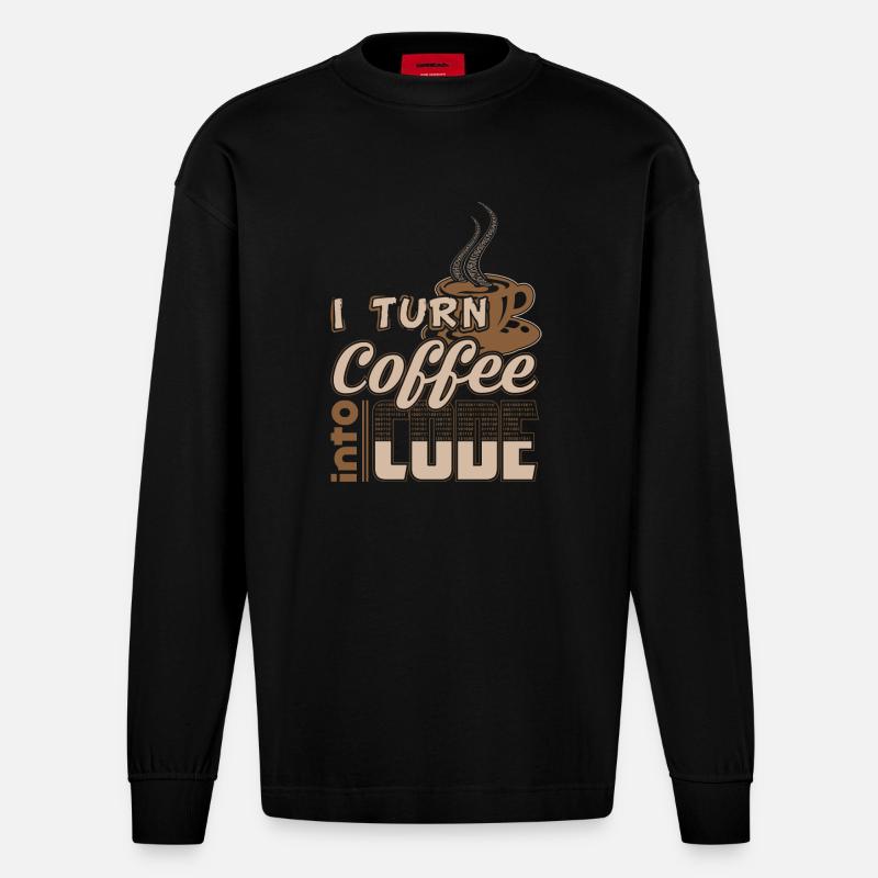 turn coffee into code - Heavyweight Oversized Organic Langarmshirt Made in EU - SOLID BLACK