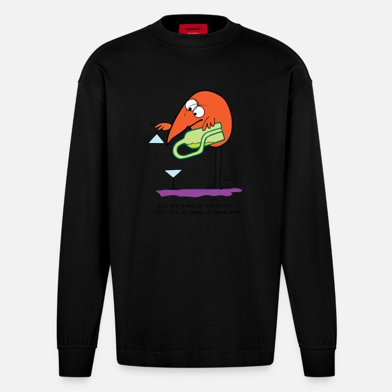 No solution no problem - Heavyweight Oversized Organic Longsleeve Shirt Made in EU - SOLID BLACK