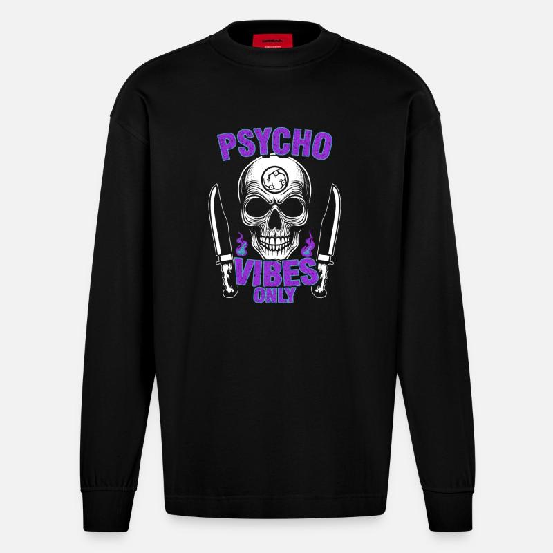 Psycho Vibes Schädel - Heavyweight Oversized Organic Langarmshirt Made in EU - SOLID BLACK