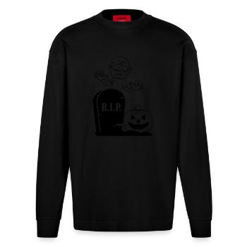 rip pumpkin zombie - Heavyweight Oversized Organic Langarmshirt Made in EU - SOLID BLACK - Vorne