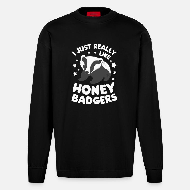 Dachs Honigdachs Tier - Heavyweight Oversized Organic Langarmshirt Made in EU - SOLID BLACK