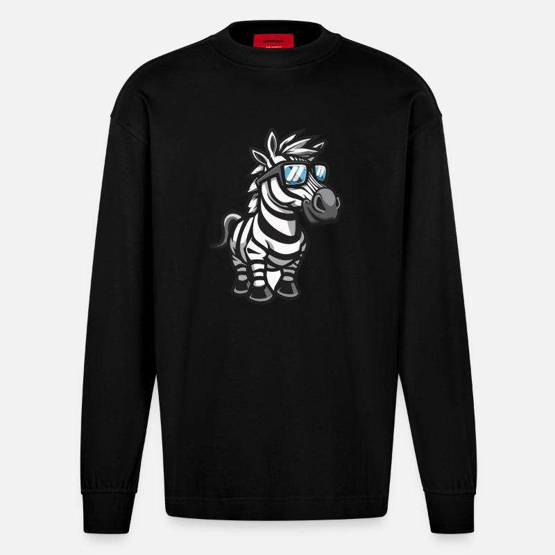 Zebra Comic Cool - Heavyweight Oversized Organic Langarmshirt Made in EU - SOLID BLACK