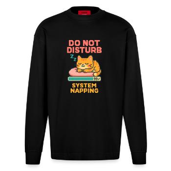 Cat Nap - Nicht stören – System schläft - Heavyweight Oversized Organic Langarmshirt Made in EU - SOLID BLACK - Vorne