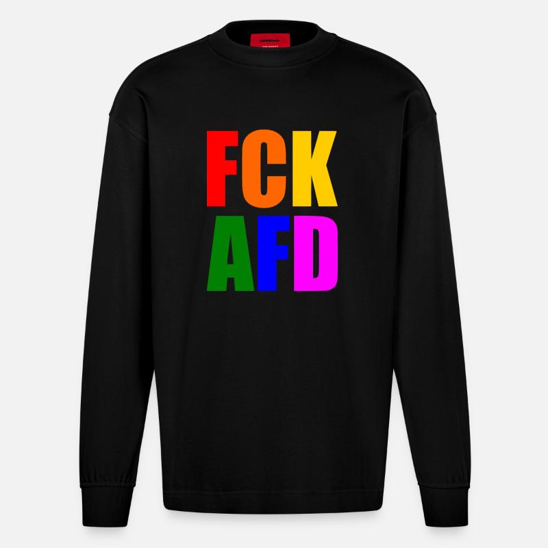 Fck afd - Heavyweight Oversized Organic Langarmshirt Made in EU - SOLID BLACK