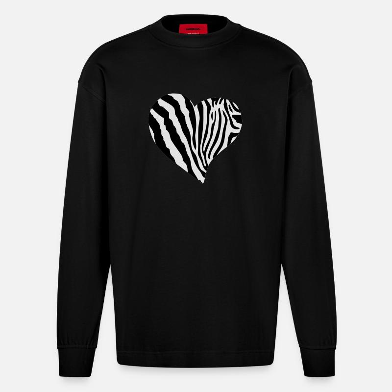 Zebra-Muster - Heavyweight Oversized Organic Langarmshirt Made in EU - SOLID BLACK