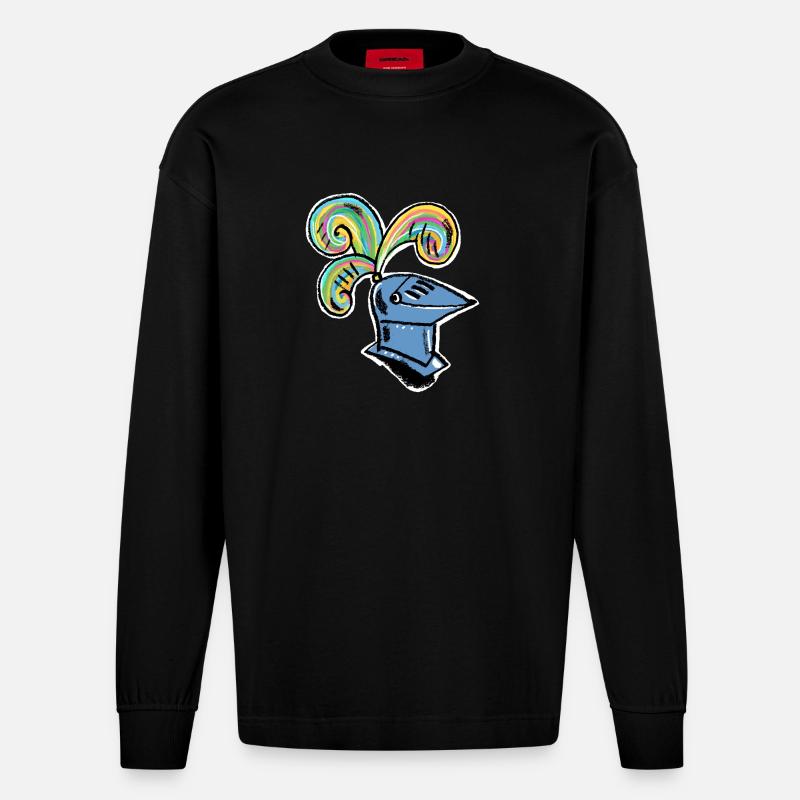 Regenbogen Ritterhelm - Heavyweight Oversized Organic Langarmshirt Made in EU - SOLID BLACK