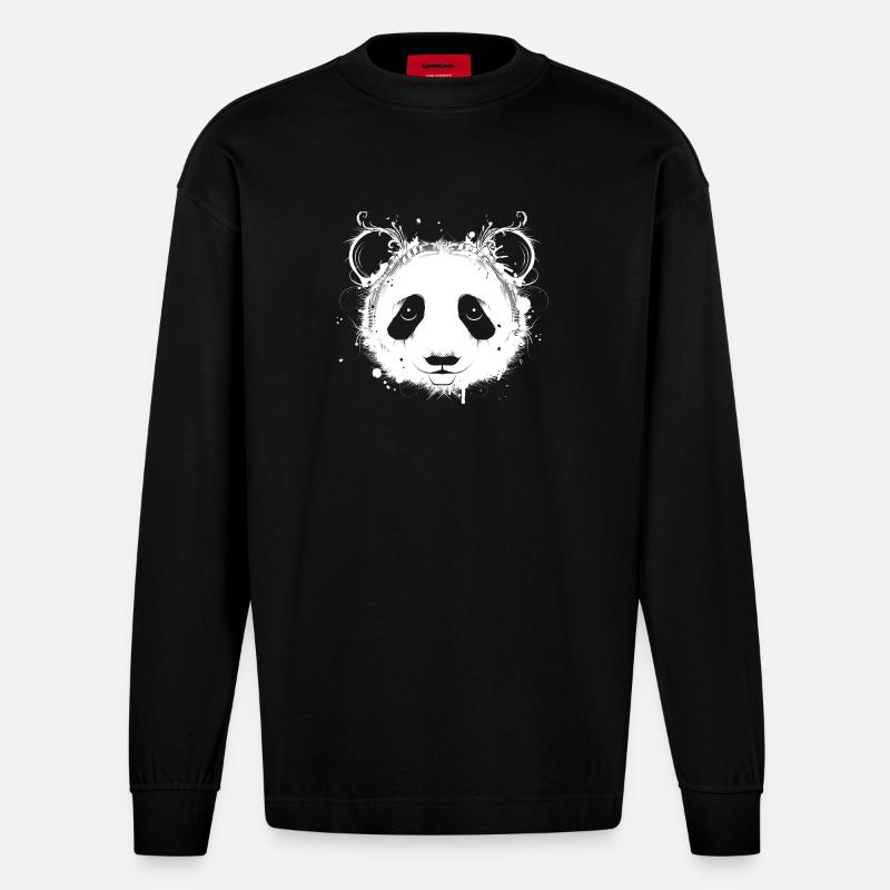 Tête de panda géant - Manches longues bio épais oversize fabriqué en UE - SOLID BLACK