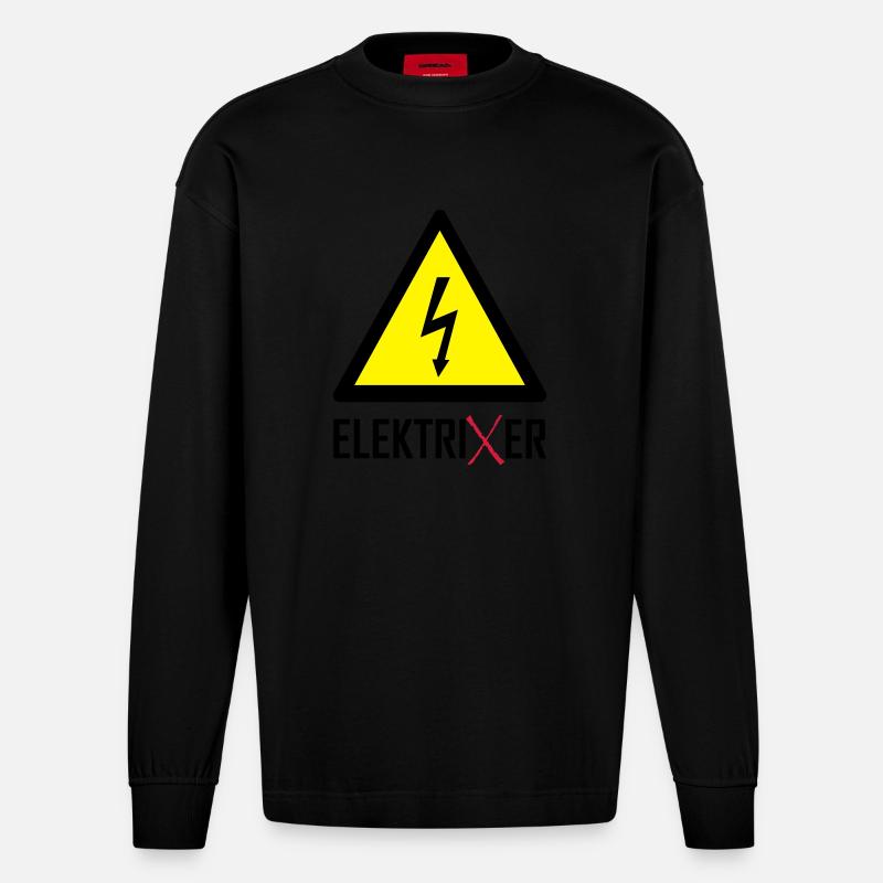 ElektriXer Elektriker Blitz Pfeil - Heavyweight Oversized Organic Langarmshirt Made in EU - SOLID BLACK