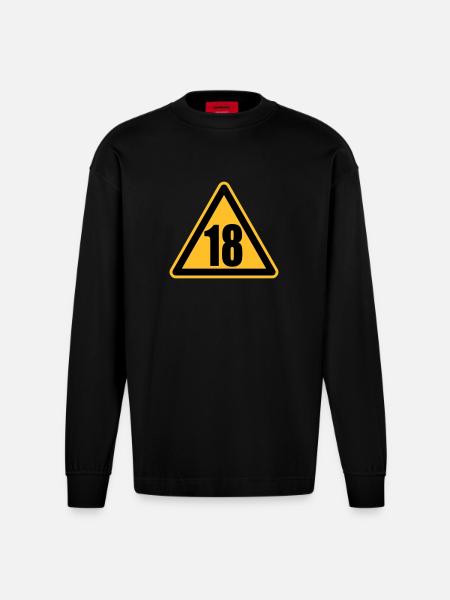 Warning 18 | Achtung 18 - Heavyweight Oversized Organic Longsleeve Shirt Made in EU - SOLID BLACK