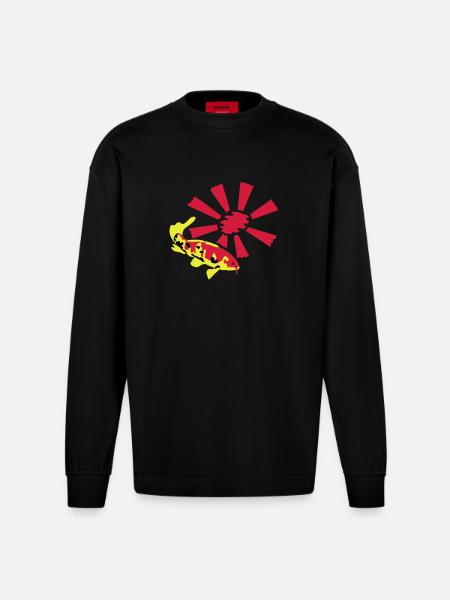 Koi Carp - Heavyweight Oversized Organic Longsleeve Shirt Made in EU - SOLID BLACK