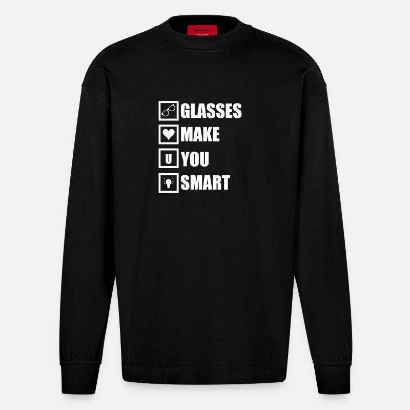 Glasses make you smart - Heavyweight Oversized Organic Langarmshirt Made in EU - SOLID BLACK