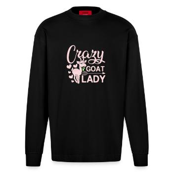 Crazy goat lady - Heavyweight Oversized Organic Longsleeve Shirt Made in EU - SOLID BLACK - Front