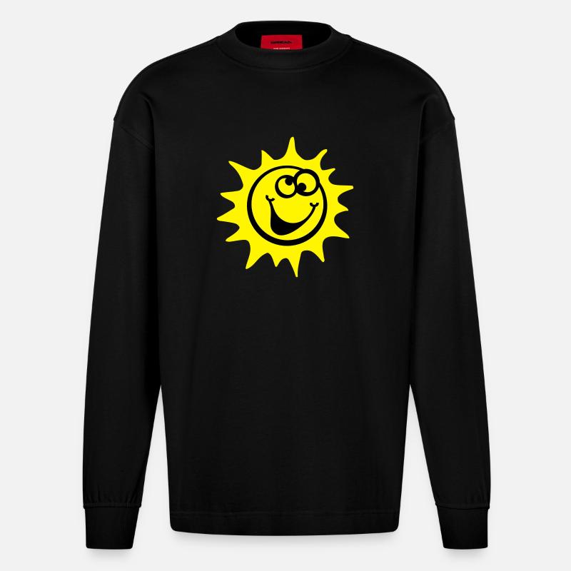 sonne 2c comic style - Heavyweight Oversized Organic Langarmshirt Made in EU - SOLID BLACK