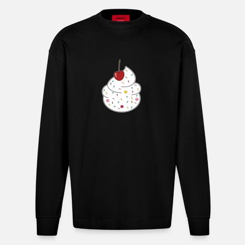 Sahne Kirsche - Heavyweight Oversized Organic Langarmshirt Made in EU - SOLID BLACK