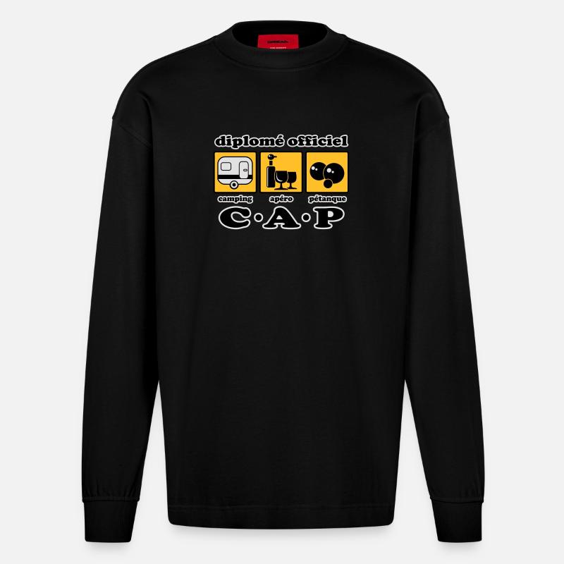 Camping Aperitif Schalen flex - Heavyweight Oversized Organic Langarmshirt Made in EU - SOLID BLACK