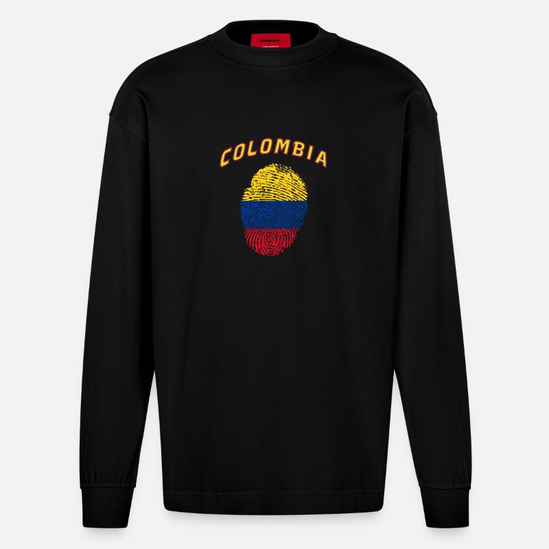 Colombie Empreinte digitale / Cadeau drapeau - Manches longues bio épais oversize fabriqué en UE - SOLID BLACK