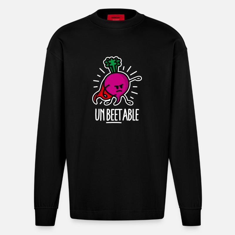 Beetroot betterave / imbattable sur dark - Manches longues bio épais oversize fabriqué en UE - SOLID BLACK