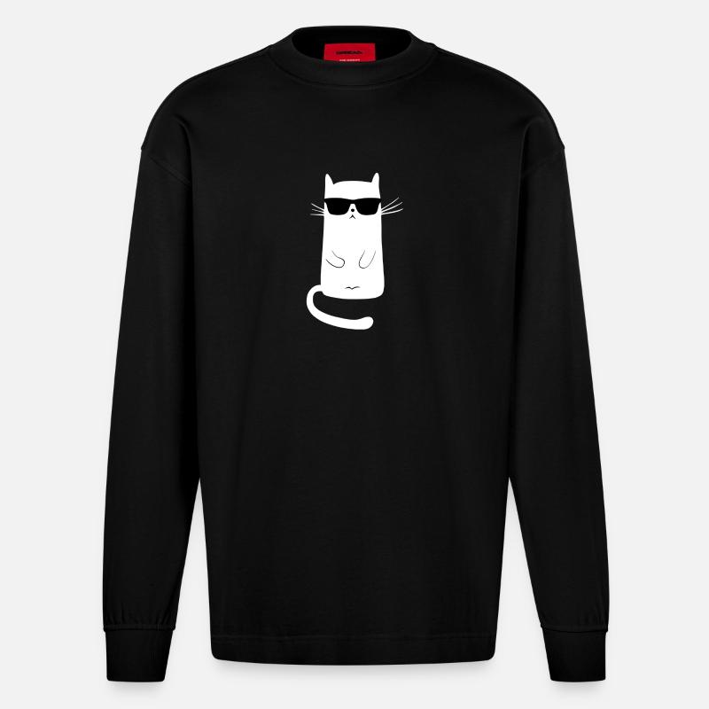 katze cool | keep calm - Heavyweight Oversized Organic Langarmshirt Made in EU - SOLID BLACK
