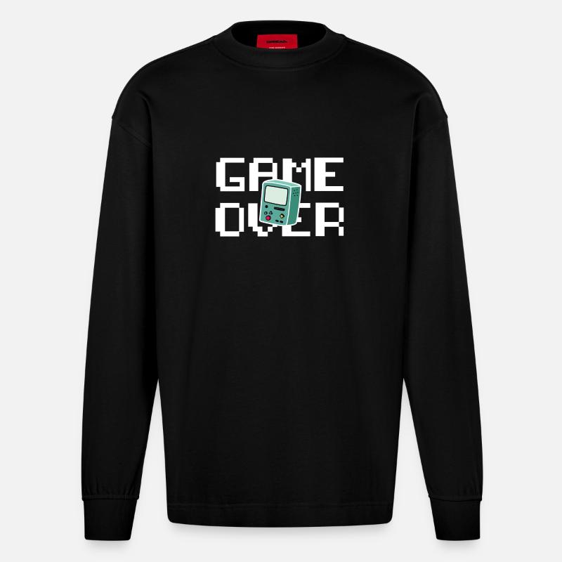 Game Over Retrogaming - Heavyweight Oversized Organic Langarmshirt Made in EU - SOLID BLACK