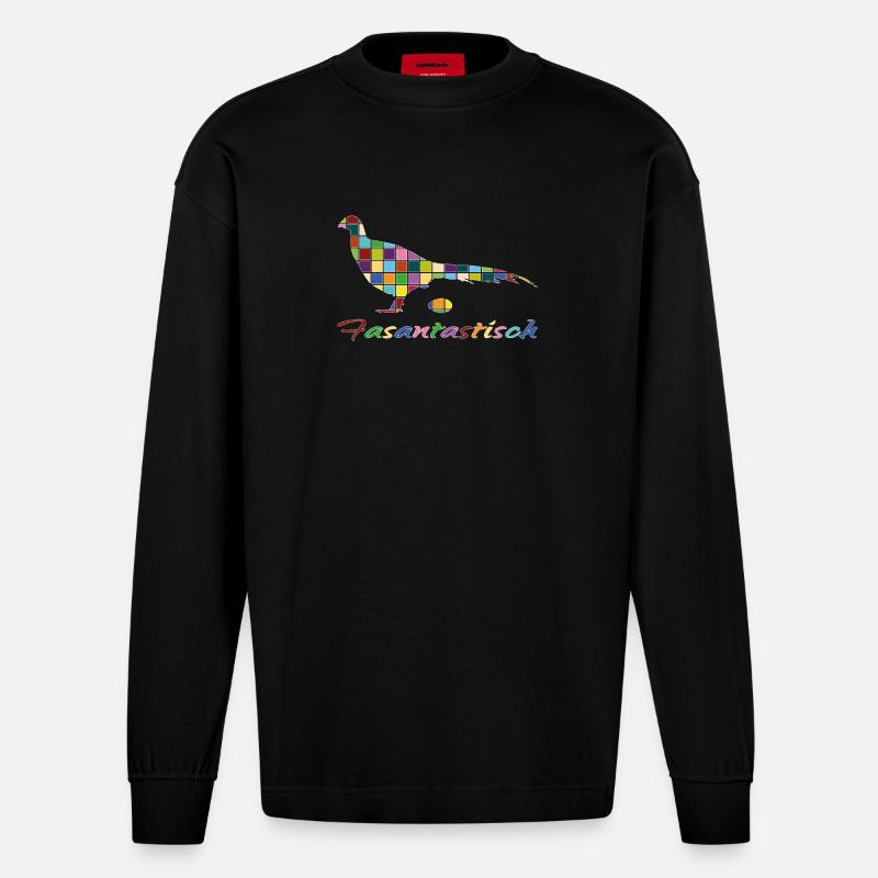 Fasantastisch Mosaik - Heavyweight Oversized Organic Langarmshirt Made in EU - SOLID BLACK