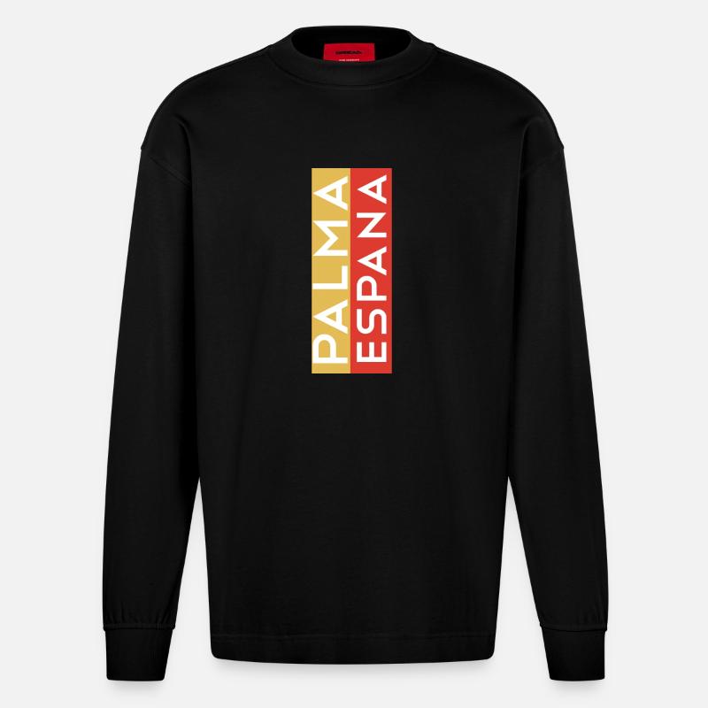 Palma Espana Souvenir T-Shirt Pullover - Heavyweight Oversized Organic Langarmshirt Made in EU - SOLID BLACK