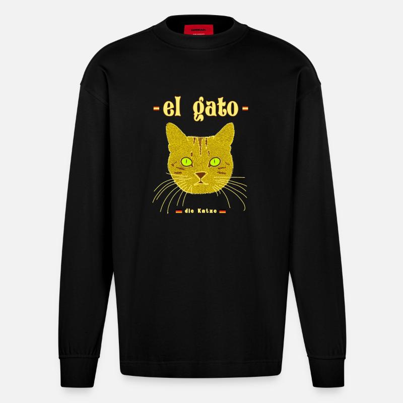 Die Katze auf Spanisch - Heavyweight Oversized Organic Langarmshirt Made in EU - SOLID BLACK