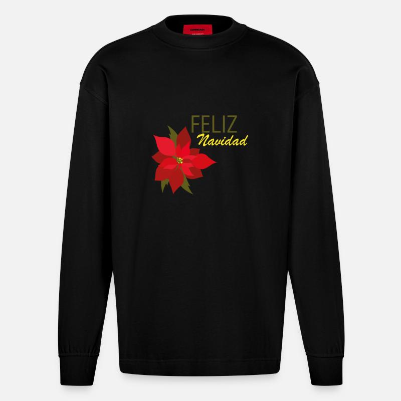 Feliz Navidad - Heavyweight Oversized Organic Langarmshirt Made in EU - SOLID BLACK