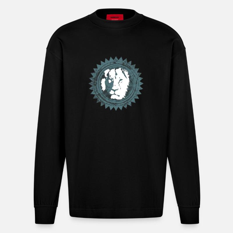 Löwenkopf Reggae Design - Heavyweight Oversized Organic Langarmshirt Made in EU - SOLID BLACK