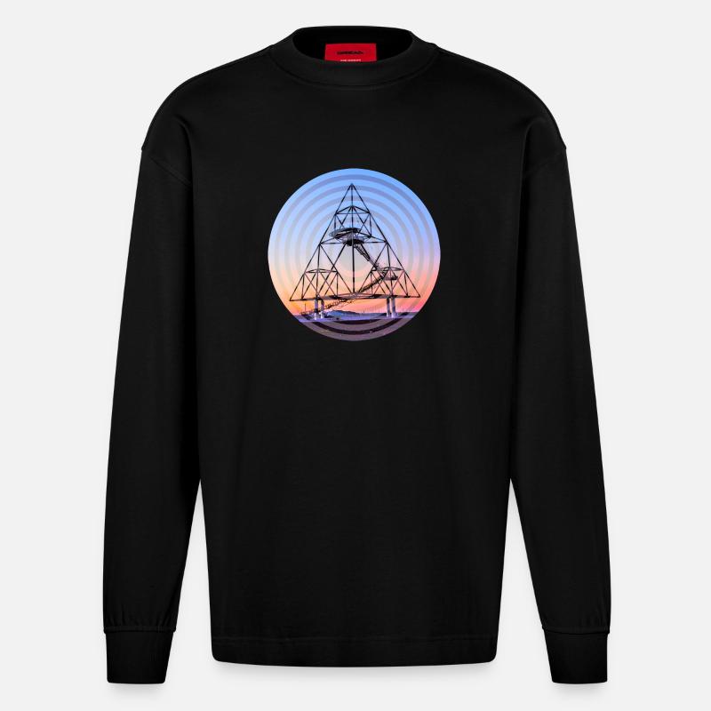 Tetraeder Kreise - Heavyweight Oversized Organic Langarmshirt Made in EU - SOLID BLACK