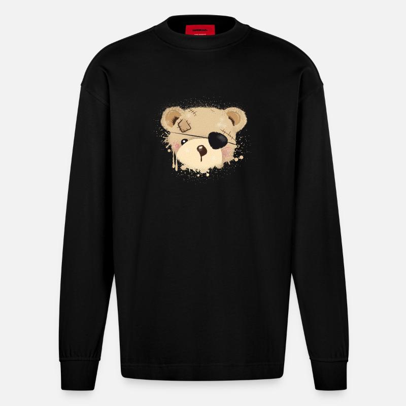 Nounours avec cache-œil - Manches longues bio épais oversize fabriqué en UE - SOLID BLACK