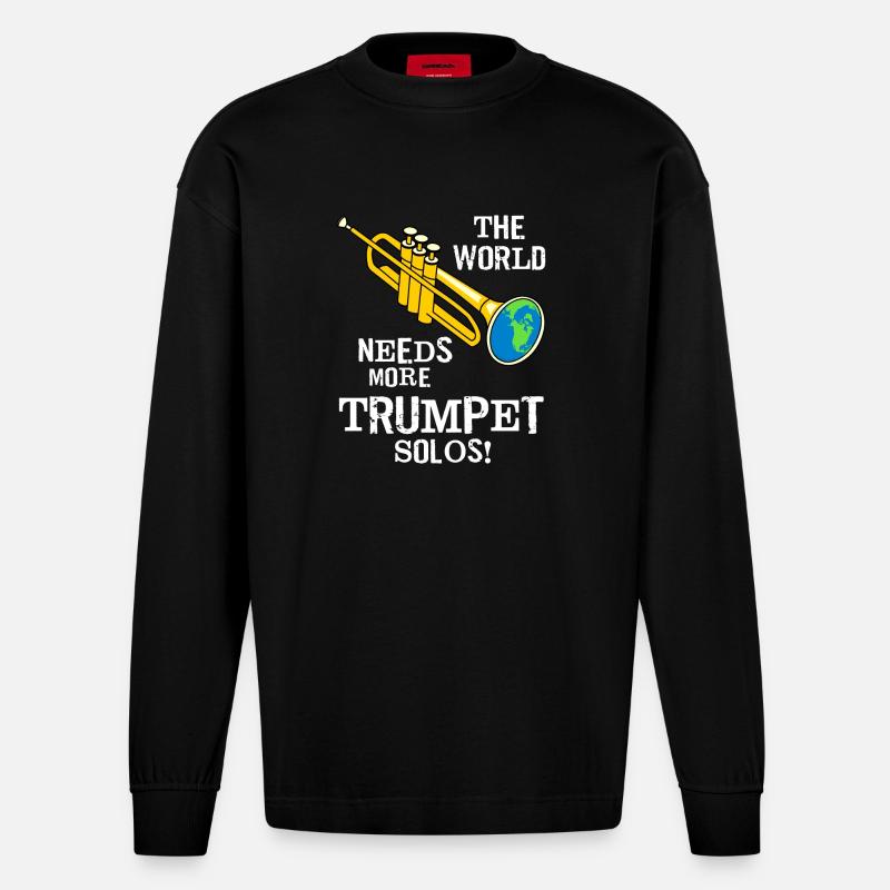 Trompete Solos Weißer Text - Heavyweight Oversized Organic Langarmshirt Made in EU - SOLID BLACK